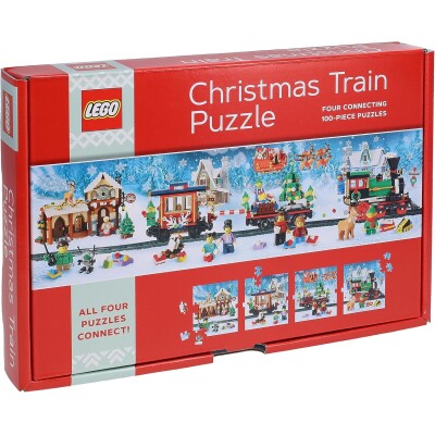 Lego Christmas Train Puzzle | Four Connecting 100-Piece Jigsaw Puzzles